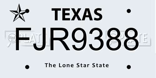 FJR9388 Texas License Plate