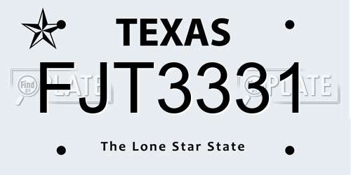 FJT3331 Texas License Plate