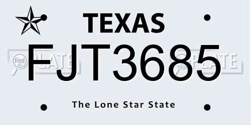 FJT3685 Texas License Plate