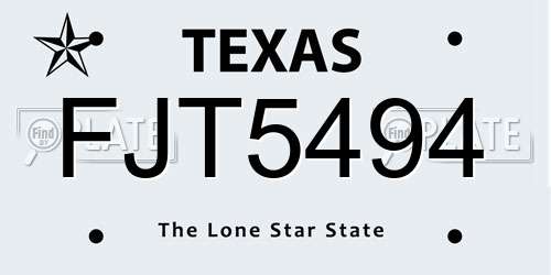 FJT5494 Texas License Plate