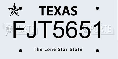 FJT5651 Texas License Plate