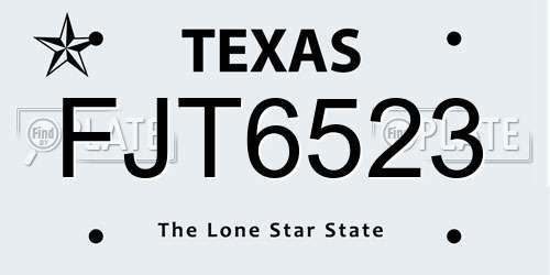 FJT6523 Texas License Plate