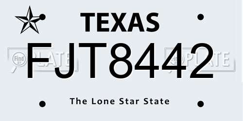 FJT8442 Texas License Plate