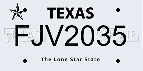 FJV2035 Texas License Plate