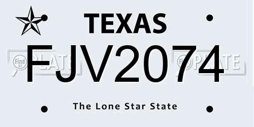 FJV2074 Texas License Plate