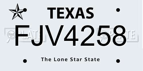 FJV4258 Texas License Plate