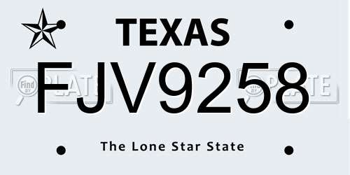 FJV9258 Texas License Plate