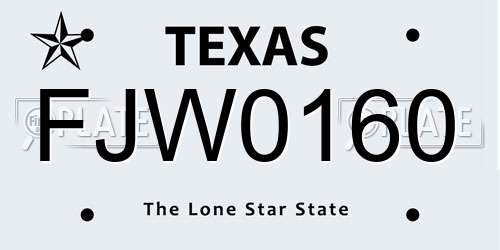 FJW0160 Texas License Plate