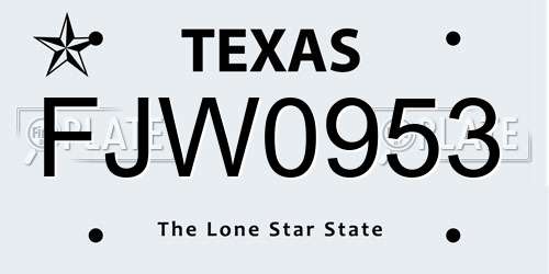 FJW0953 Texas License Plate