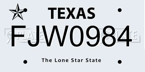 FJW0984 Texas License Plate