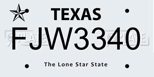 FJW3340 Texas License Plate