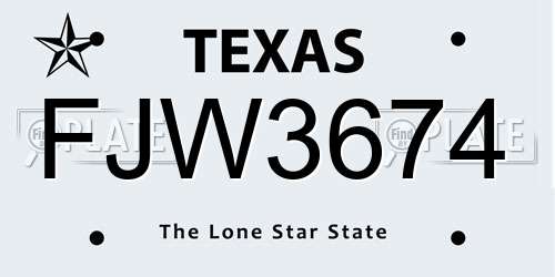 FJW3674 Texas License Plate