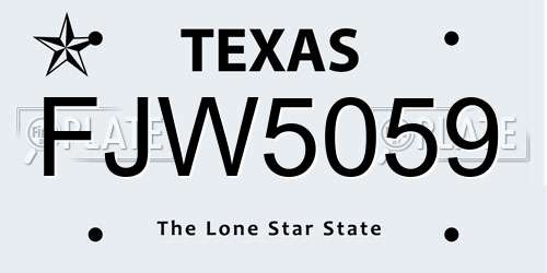 FJW5059 Texas License Plate