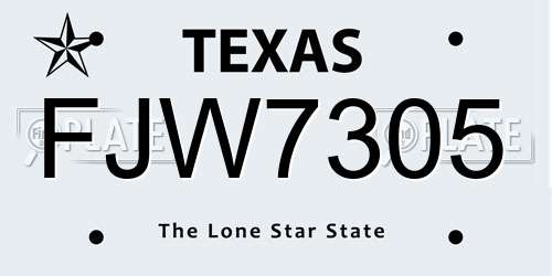 FJW7305 Texas License Plate