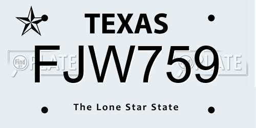 FJW759 Texas License Plate