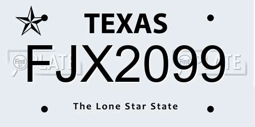 FJX2099 Texas License Plate