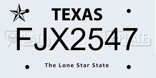 FJX2547 Texas License Plate