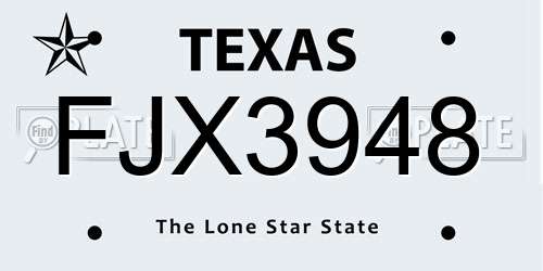 FJX3948 Texas License Plate