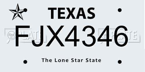 FJX4346 Texas License Plate