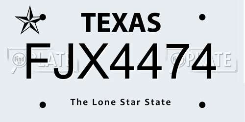 FJX4474 Texas License Plate