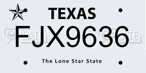 FJX9636 Texas License Plate