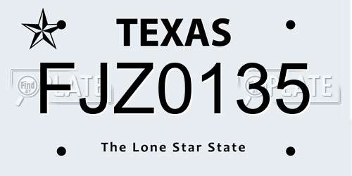 FJZ0135 Texas License Plate