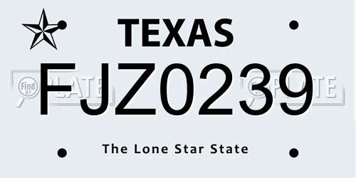 FJZ0239 Texas License Plate