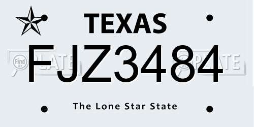 FJZ3484 Texas License Plate