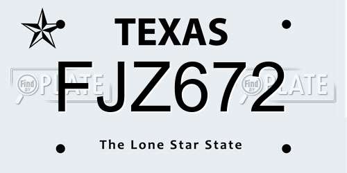 FJZ672 Texas License Plate