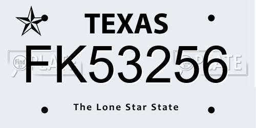 FK53256 Texas License Plate