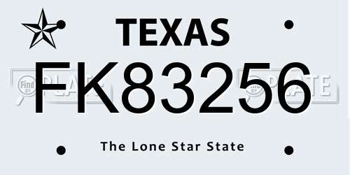 FK83256 Texas License Plate