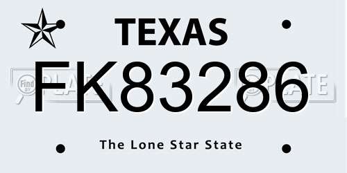 FK83286 Texas License Plate