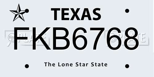 FKB6768 Texas License Plate