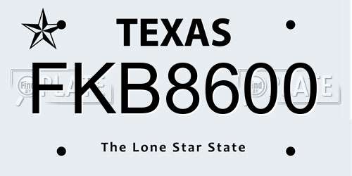 FKB8600 Texas License Plate