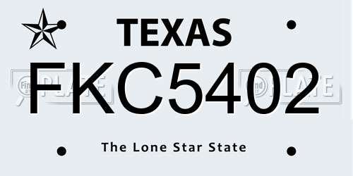 FKC5402 Texas License Plate