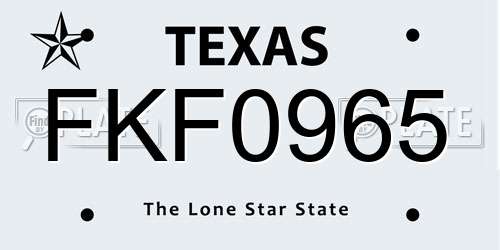 FKF0965 Texas License Plate