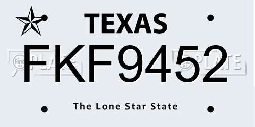 FKF9452 Texas License Plate