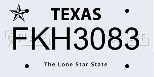 FKH3083 Texas License Plate
