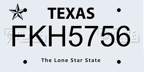 FKH5756 Texas License Plate