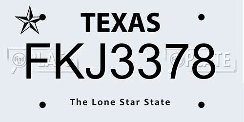 FKJ3378 Texas License Plate