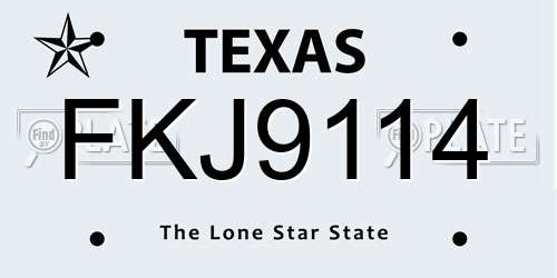 FKJ9114 Texas License Plate
