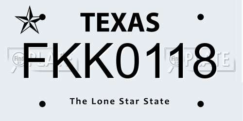 FKK0118 Texas License Plate