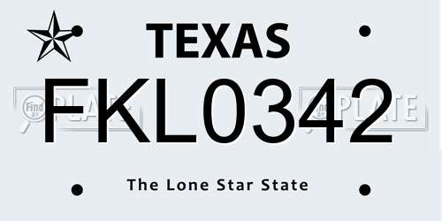 FKL0342 Texas License Plate