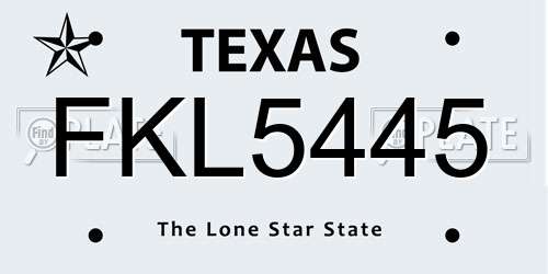 FKL5445 Texas License Plate