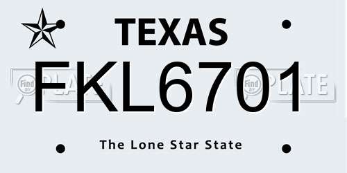 FKL6701 Texas License Plate