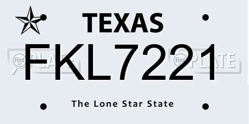 FKL7221 Texas License Plate
