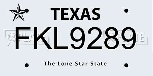 FKL9289 Texas License Plate