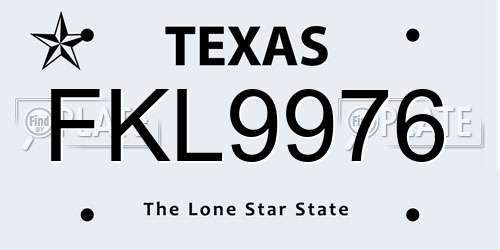 FKL9976 Texas License Plate