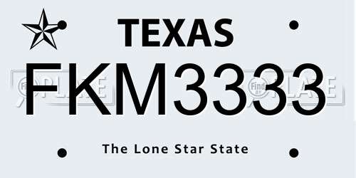 FKM3333 Texas License Plate