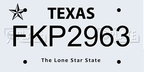 FKP2963 Texas License Plate